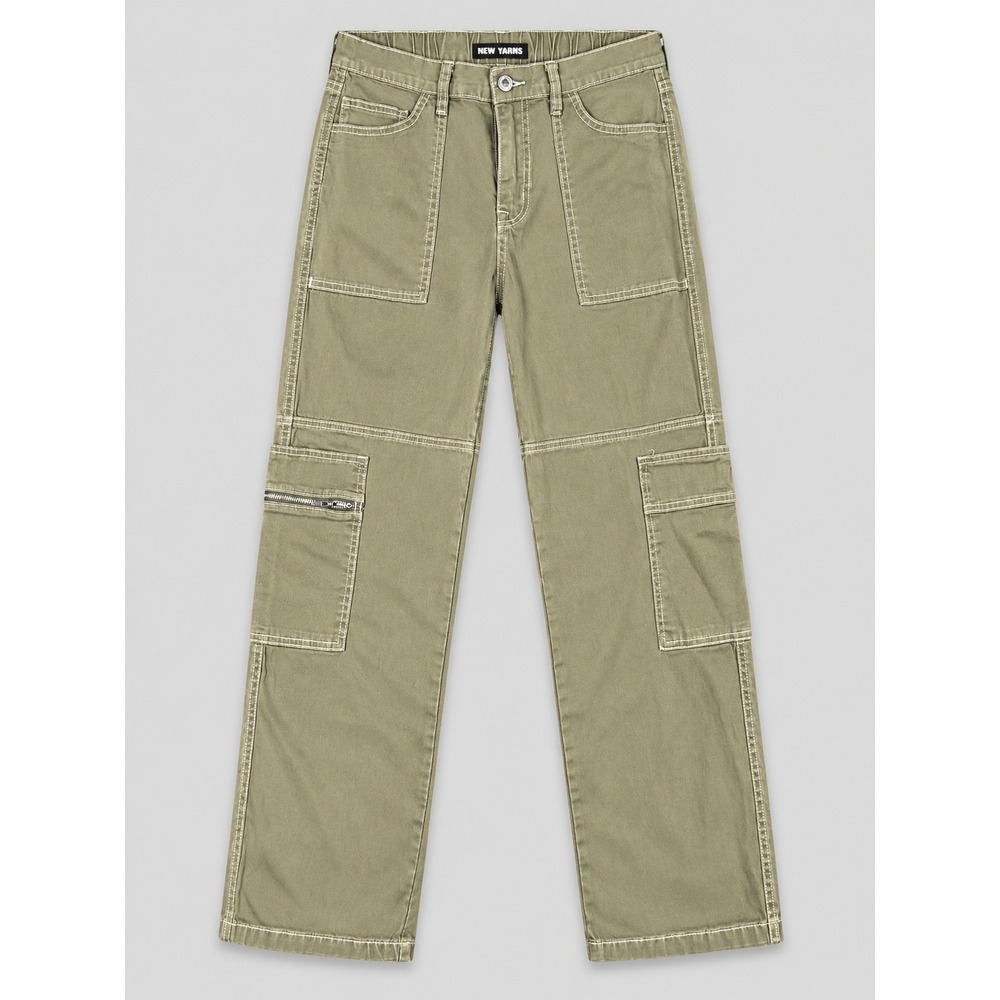 Almost Famous Olive Green Wide Leg Cargo Pants Contrast Stitch Size M